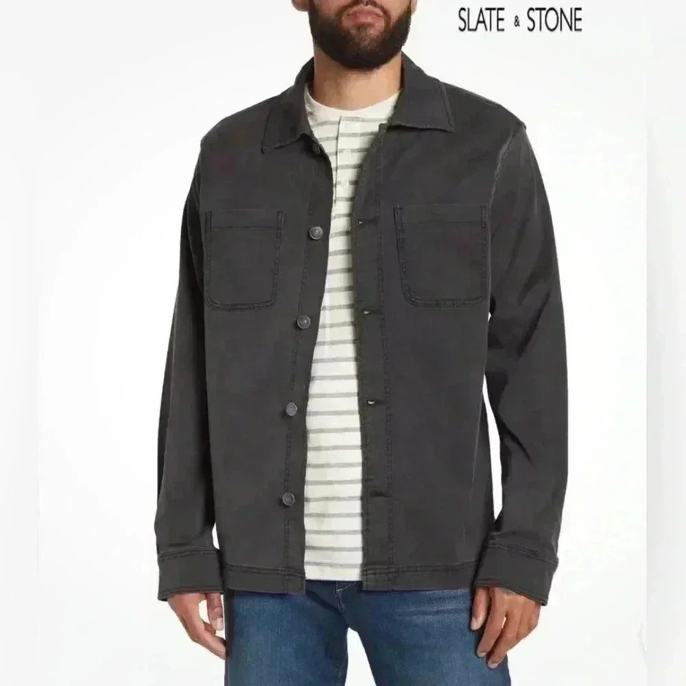 SLATE & STONE MEN  DENIM WORKWEAR COTTON BLEND WASHED BLACK JACKET. SIZE XL